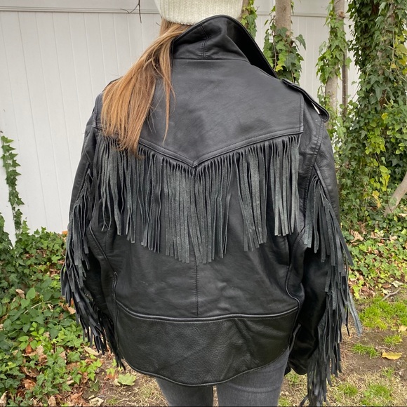 Vintage 80s Diamond Leathers Fringed Moto Jacket - Picture 3 of 13